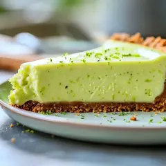 En krämig limecheesecake med krispig botten, toppad med rivet limeskal. Perfekt för att se om man kan frysa cheesecake för senare njutning.