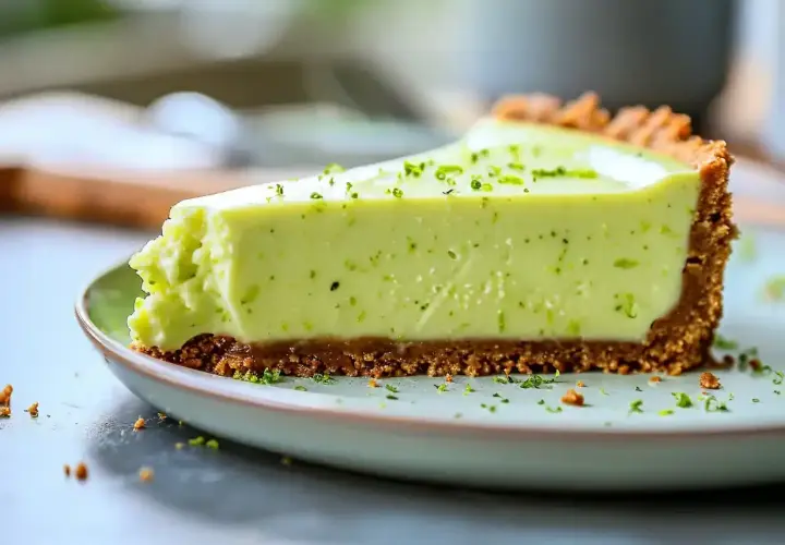 En krämig limecheesecake med krispig botten, toppad med rivet limeskal. Perfekt för att se om man kan frysa cheesecake för senare njutning.