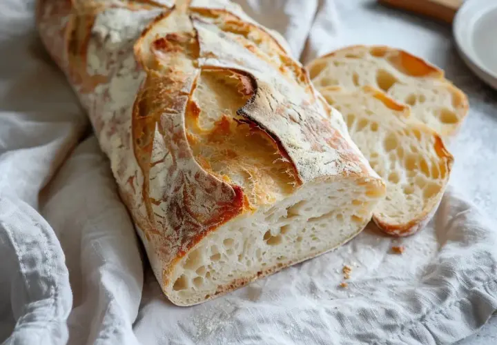 Nybakad ciabatta med krispig skorpa och luftig insida. Perfekt för ditt ciabatta recept.