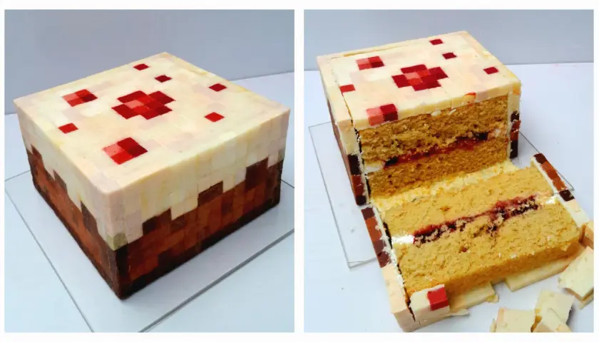 En Minecraft-inspirerad tårta, perfekt för alla fans. Detta är ett fantastiskt minecraft tårta recept som ser ut som en grästuva.