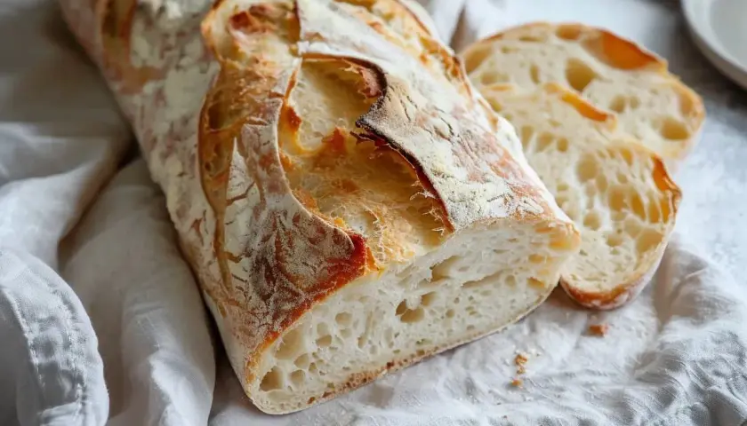 Nybakad ciabatta med krispig skorpa och luftig insida. Perfekt för ditt ciabatta recept.