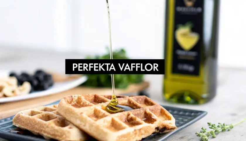 Perfekta våfflor med honung som ringlas över. Ett recept på krispiga och gyllene våfflor.