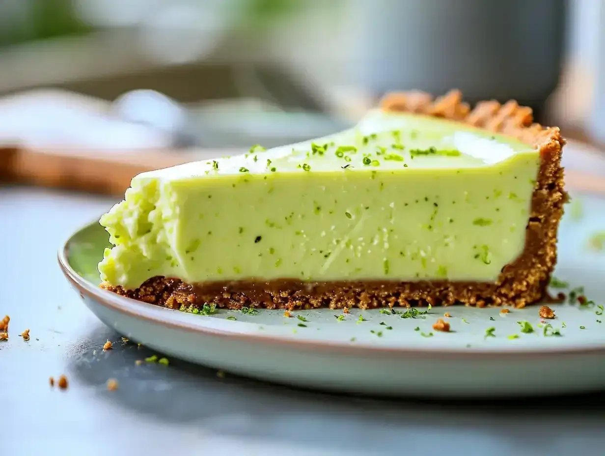 En krämig limecheesecake med krispig botten, toppad med rivet limeskal. Perfekt för att se om man kan frysa cheesecake för senare njutning.